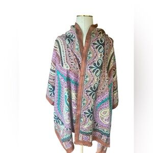 Etro Milano Silk Paisley Shawl Wrap Scarf Brown Teal Purple Italian Luxury